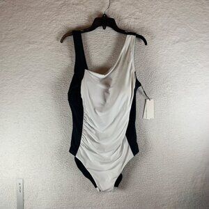Calvin Klein Women's Colorblock Shirred Front One-Piece Swimsuit‎ Size 18 NWT